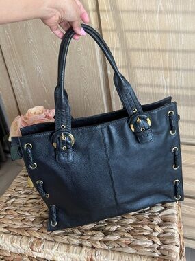 APC Vintage Classic Black Leather Tote Bag with Gold Hardware